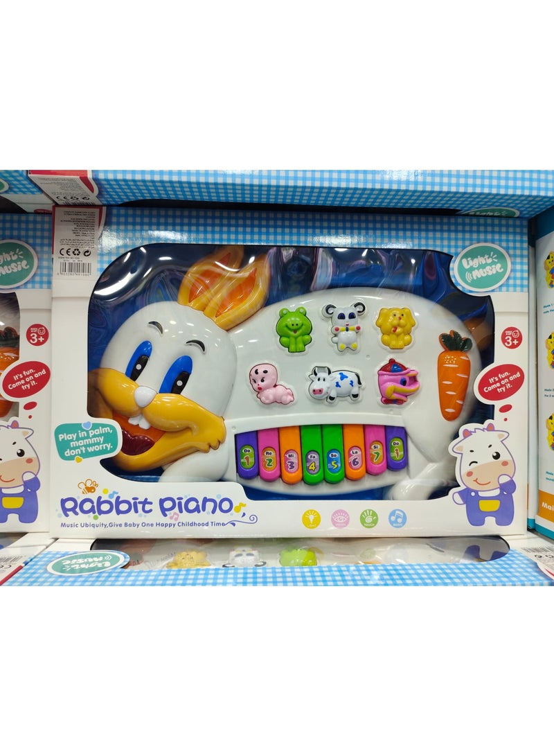 فنبلاست بيانو موسيقي للأطفال على شكل أرنب مع أضواء وامضة، 15 مفتاح، 3 أوضاع تشغيل (بيانو – أصوات حيوانات – أغاني)، أصوات 6 حيوانات، لعبة تعليمية لتنمية الحواس السمعية والموسيقية، ألعاب أطفال آمنة، متعدد الألوان - Image 1